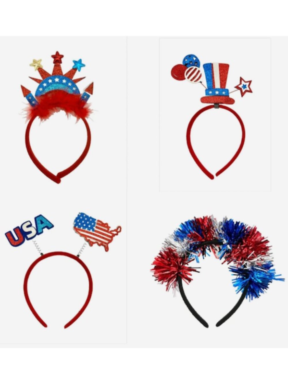 🇺🇸 USA Patriotic 4th Of July Glitter Headband Set Of 4 America 250 Party NEW